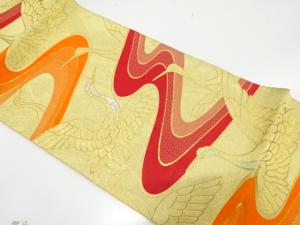 アンティーク　流水に鶴模様織り出し袋帯（材料）